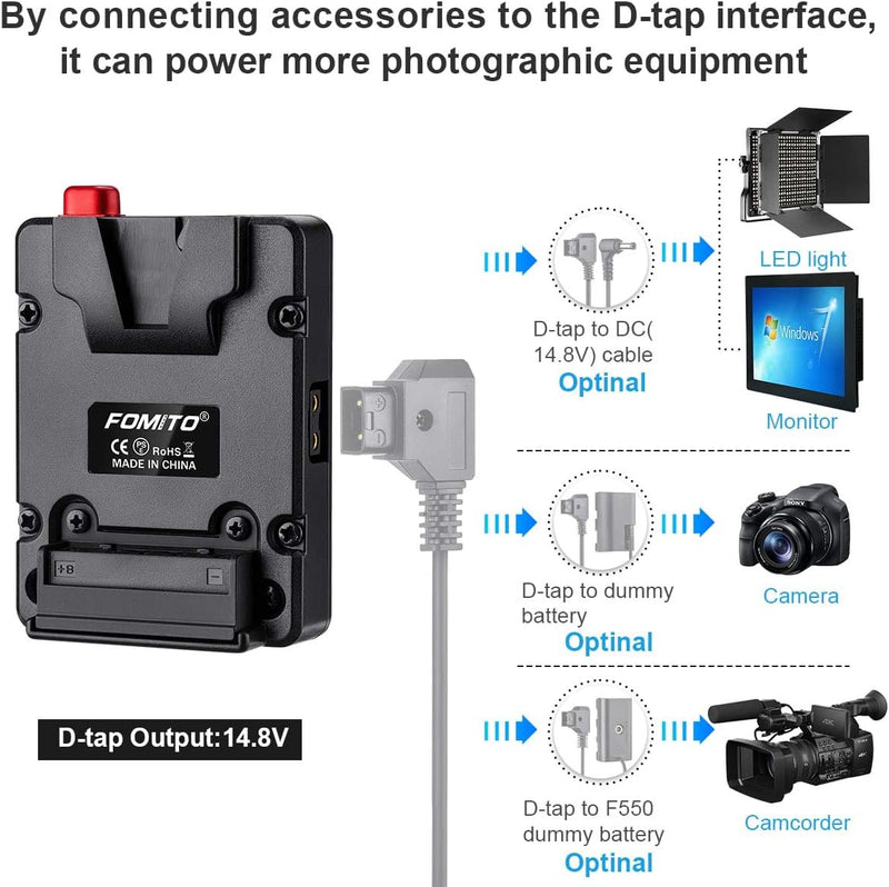 Fomito NP-F Dummy Battery to V-Lock V Mount Plate for Sony F970 F750 F550 Battery to Camera Monitor Neewer F100 FEELWORLD FW568 F5 T7, LED Video Light CN160 CN216 YN300 II YN-600 W260