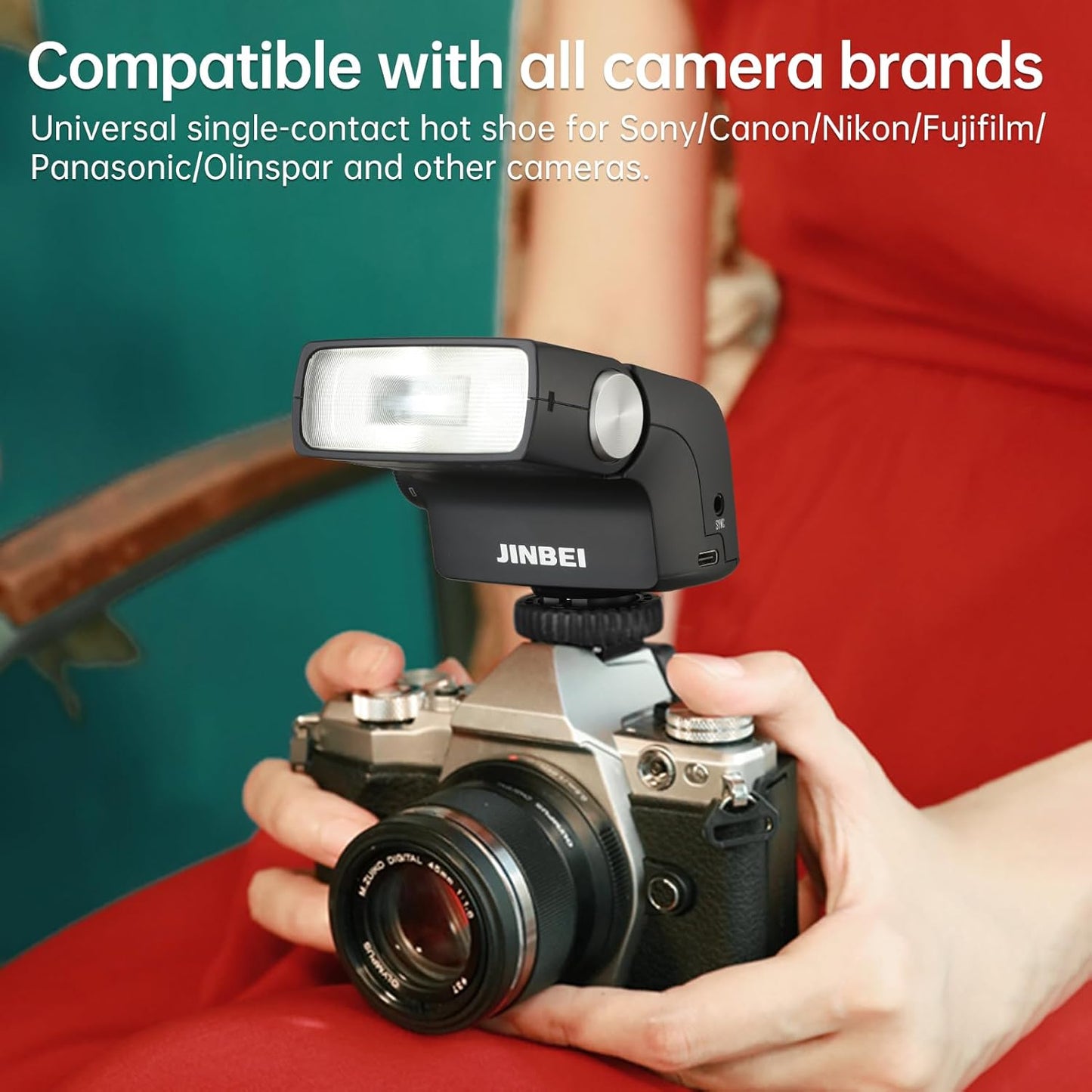 Hi5 Retro Camera Flash with Adjustable Head & Built-in 2500mAh Li-ion Battery, GN16 6000K±200K, S1/S2 Modes, for Sony/Canon/Nikon/Fuji/Olympus Hot Shoe Cameras for Beginners