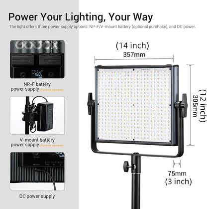 Godox LDX50Bi 14'' Bicolor LED Video Light, 65W 2800K-6500K LED Panel Light with 600 LED Beads 11 FX Effects CRI/TLCI 96+ 9200Lux Dimmable 0-100% Studio Soft Lights for Photography