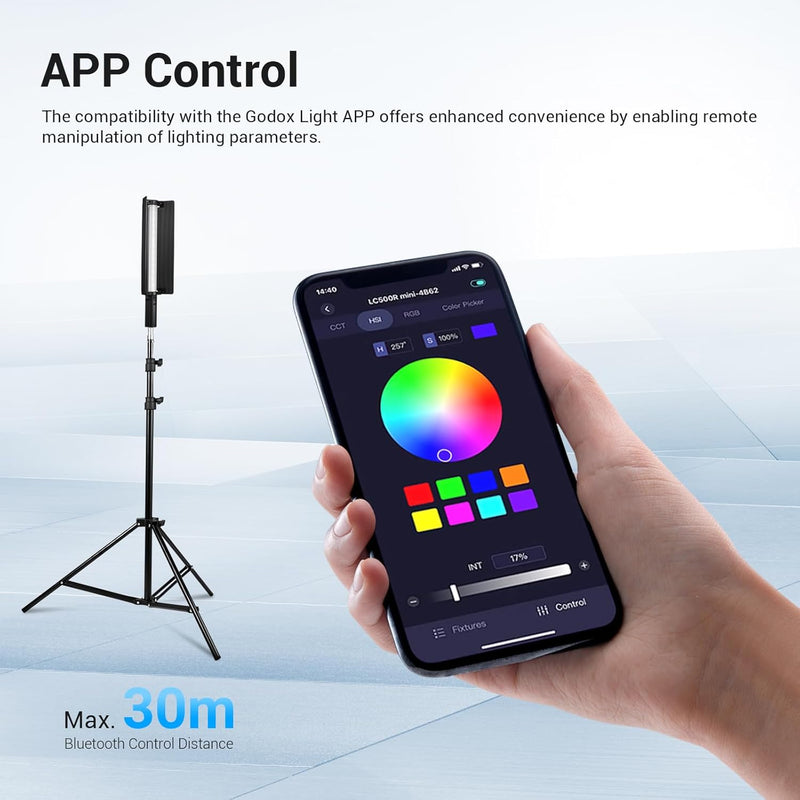 Godox LC500R Mini Handheld RGB Tube Light, 2500K-8500K RGB Stick Light with Barndoor&Soft Diffuseur, 20W 360°Full Color CRI 96+ 15 FX Effects LED Light Wand with Godox APP Control