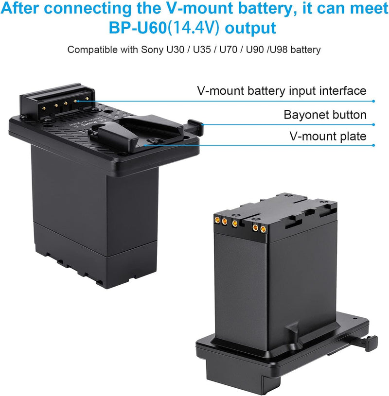 FOMITO NP-F Dummy Battery to V-Lock V-Mount Plate Replacement BP-U90 U96 BP-U60 U30 for Sony PMW-100 PMW-150 PMW-160 PMW-200 PMW-300 PMW-EX1 EX160 EX260 EX280 PMW-F3 PXW-FS5 PXW-FS7 PXW-FX6 PXW-FX9
