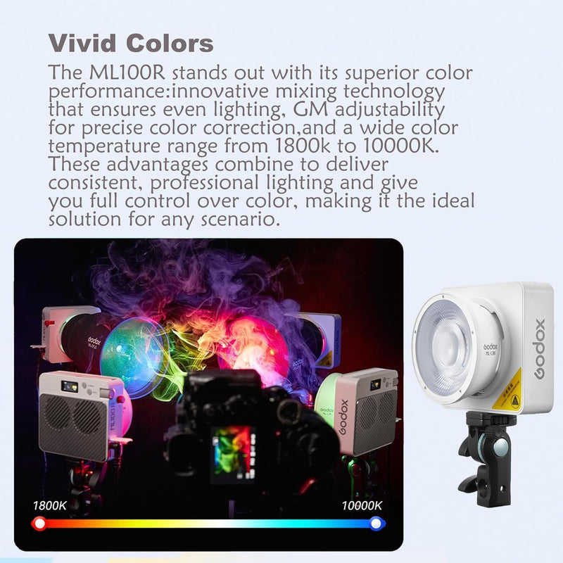 Godox ML100R RGB LED Video Light 110W CCT 1800K-10000K,App Control for Portraits Photography Lighting,YouTube/TikTok Video Recording,Filming,Live Streaming,Studio Lighting Production