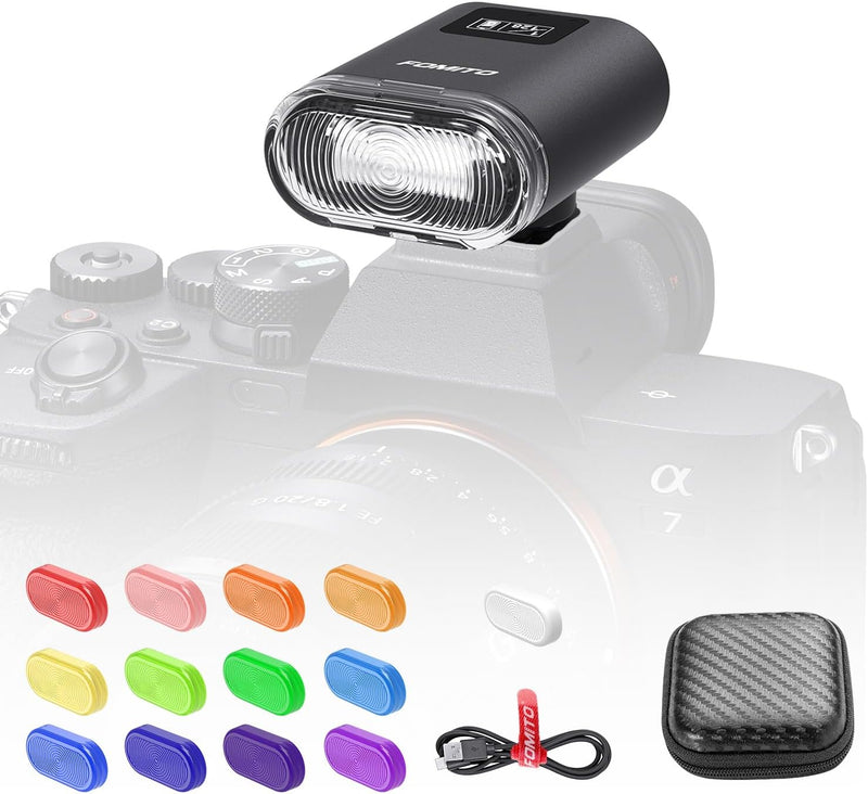 Fomito F10 / F12 Mini Flash Camare Flash, 3.7V Built-in Lithium Battery, GN10 / GN12 with 8 Levels Flash Power, CCT 5600K for Fuji, for Canon, for Nikon, for Sony, for Olympus Camera (FMT-F12-black)