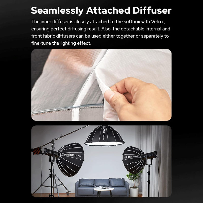 Godox QR-P60T 60cm/23.6in Quick Release Parabolic Softbox Professional Foldable Softbox with Standard Bowen Mount & Diffusers for Photography Studio Photography (60cm/59in Softbox)