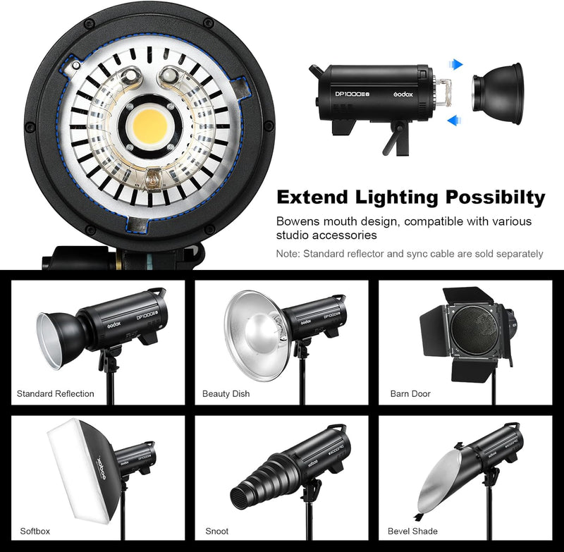Godox DP1000III-V DP1000IIIV Studio Flash, 1000ws Daylight Outdoor Strobe Monolight, 2.4G Wireless X System, 30W Modeling Lamp, Bowens Mount for Wedding Product Portrait Photography