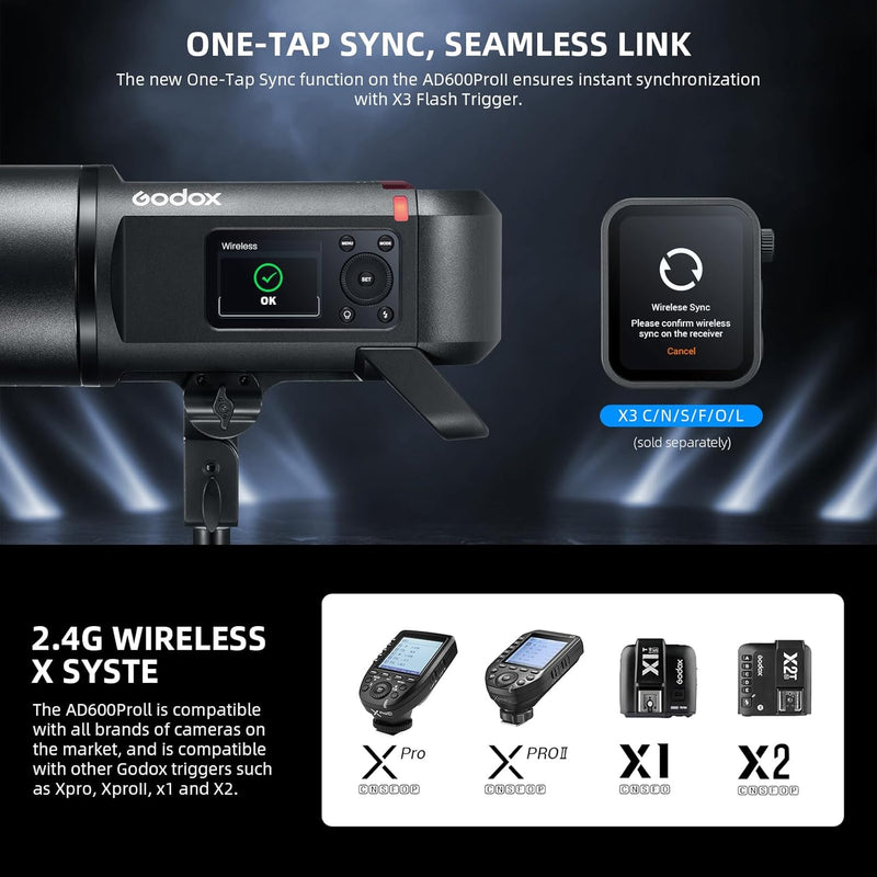 GODOX AD600 Pro II AD600Pro II Outdoor Flash Strobe, 2.4G TTL Studio Flash HSS 1/8000s, 40W Bi-Color Modeling Light, Lithium Battery, for Canon, Nikon, Sony, Olympus, Panasonic, Fuji, Leica, Pentax