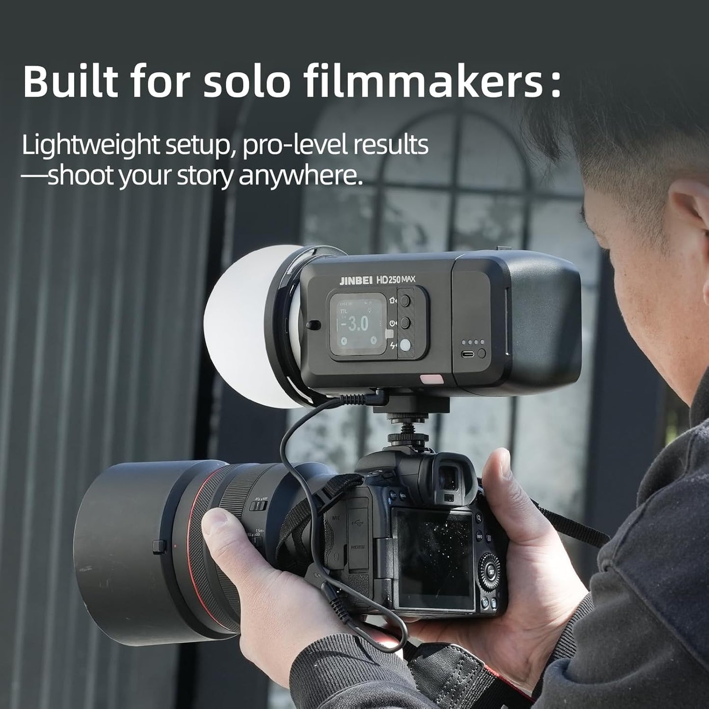 JINBEI Strobe Light Kit for Photograph， 220Ws Studio Strobe Light,65cm Bowens Mount Deep Parabolic Softbox with Stand for Outdoor Photography