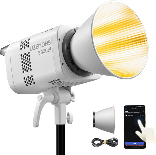 Godox Litemons LE300Bi COB Led Video Light,320W Power,2800-6500K CCT,58900 Lux@1m,Bowens Accessory Mount,Wired DMX/RDM,Bluetooth for Studio Photography Video Recording Live Streaming (White)