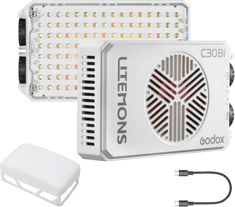 GODOX Litemons C30BI Led Video Panel Light,30W On Camera Pocket Lights CCT 2800K-6500K,3350mAh Rechargeable for Photography,Videographer and Vlogging