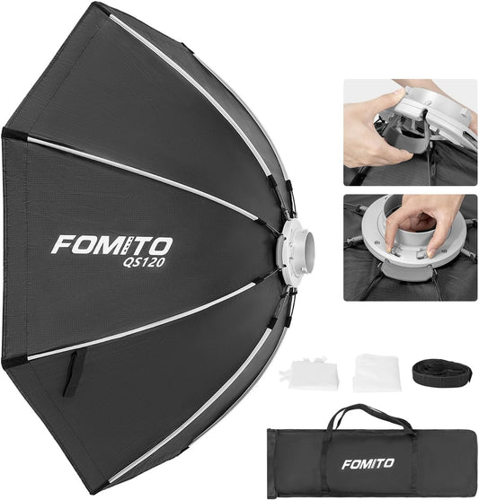 FOMITO-QS95/QS120 37"/95cm Umbrella Octagon Softbox Quick Release Photography Light Modifier with Bowens Speedring Mount Beam Grid for Aputure Godox SmallRing Neewer YongNuo LED Monolight Studio Strobe Lighting-F0150/F0151