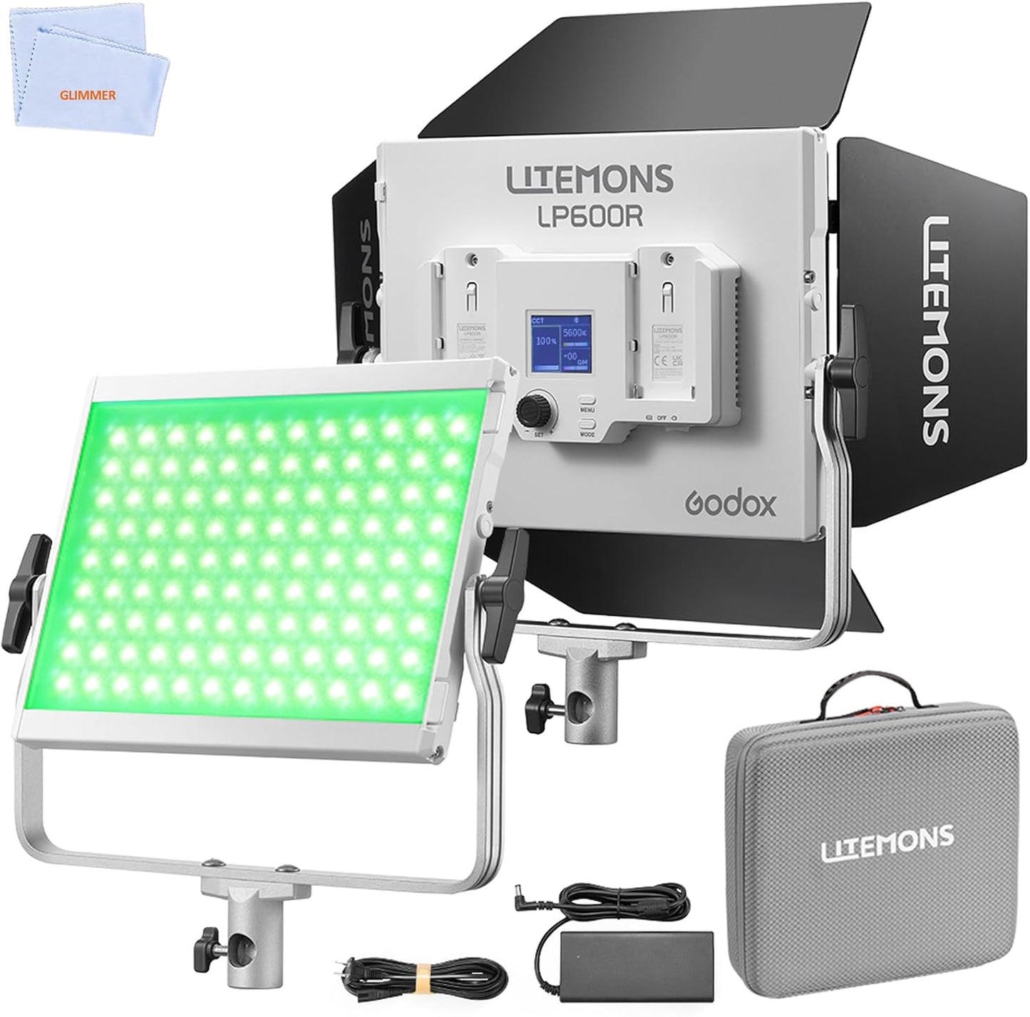 Godox Litemons LP600R RGB LED Light Panel W/APP Control,60W Studio Photography Lighting W/Barndoor,1800K -10000K,14 FX Modes/360°Rotatable/CRI 96+ TLCI 96+