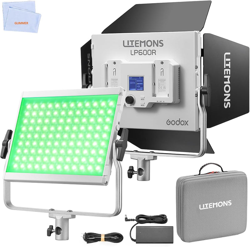 Godox Litemons LP600R RGB LED Light Panel W/APP Control,60W Studio Photography Lighting W/Barndoor,1800K -10000K,14 FX Modes/360°Rotatable/CRI 96+ TLCI 96+