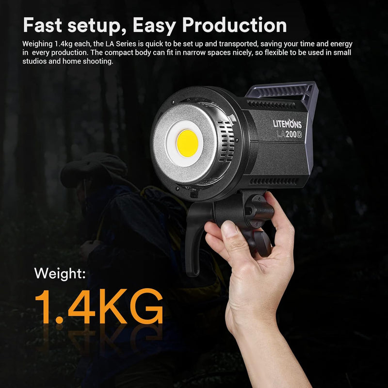 Godox LA200D LED Video Light, 200W 101000LUX@1M Daylight Studio Light, 5600K Bowens Mount LED Continuous Light, CRI 96+ 8 FX Effect 0-100% Dimming APP Control Photography LED Light