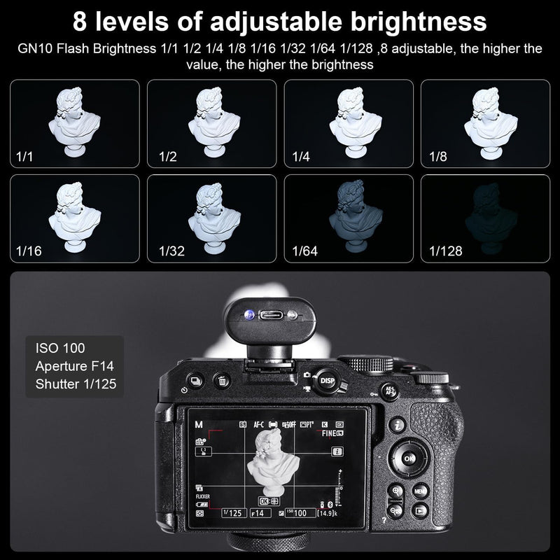 Fomito F10 / F12 Mini Flash Camare Flash, 3.7V Built-in Lithium Battery, GN10 / GN12 with 8 Levels Flash Power, CCT 5600K for Fuji, for Canon, for Nikon, for Sony, for Olympus Camera (FMT-F10-grey)