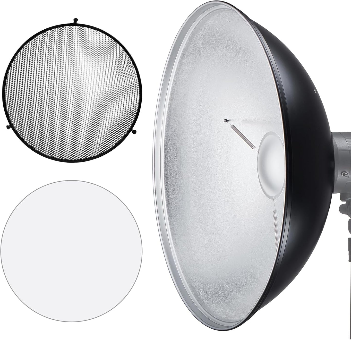 JINBEI 15.7"/40cm Aluminum Standard Reflector Beauty Dish with White Diffuser & Honeycomb, Bowens Mount Studio Strobe Flash Light