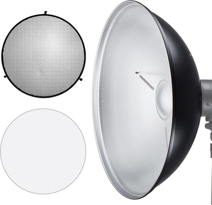 JINBEI 15.7"/40cm Aluminum Standard Reflector Beauty Dish with White Diffuser & Honeycomb, Bowens Mount Studio Strobe Flash Light