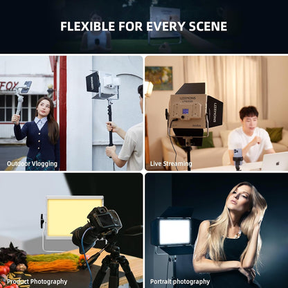 Godox LP600Bi Bicolor LED Video Light with Barndoor, 60W 2800K-6500K 9020Lux LED Panel Light with 11 FX Effects APP Control CRI/TLCI 96+ Dimmable 0-100% Studio Soft Light for Photography