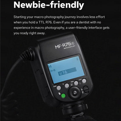 Godox MF-R76N TTL Macro Ring Flash 76Ws HSS 2.4G Wireless GN14 CCT 5900K 550 Full-Power Flashes, 0.1-1s Recycle Time Dual-Flash Tubes Speedlight for Nikon Cameras for Animal, Plant Photography, etc