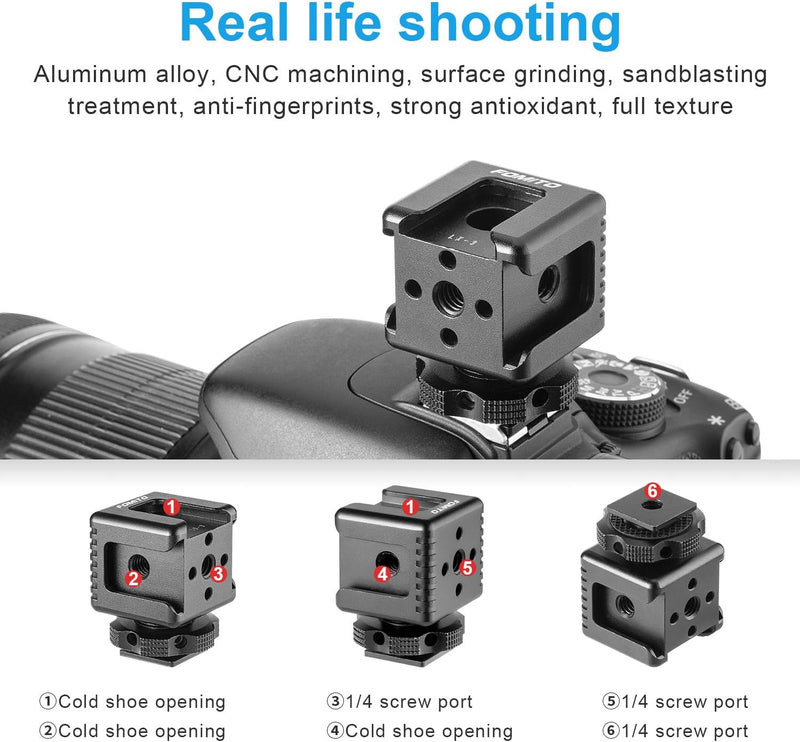 Fomito LX-3 3-Head Cold Shoe Mount with 1/4"-20 Thread for Camera Cage Flash LED Monitor Microphone etc