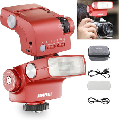 Hi5 Retro Camera Flash with Adjustable Head & Built-in 2500mAh Li-ion Battery, GN16 6000K±200K, S1/S2 Modes, for Sony/Canon/Nikon/Fuji/Olympus Hot Shoe Cameras for Beginners