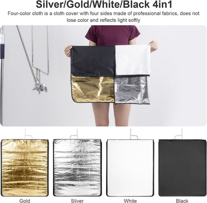 Fomito-QB-4560 Square Metal Flag Panel Reflector Set 45 x 60cm - Portable Hand-held Light Reflector Flag Reflector Panel Scrim Photography-F0167