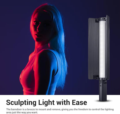 Godox LC500R Mini Handheld RGB Tube Light, 2500K-8500K RGB Stick Light with Barndoor&Soft Diffuseur, 20W 360°Full Color CRI 96+ 15 FX Effects LED Light Wand with Godox APP Control