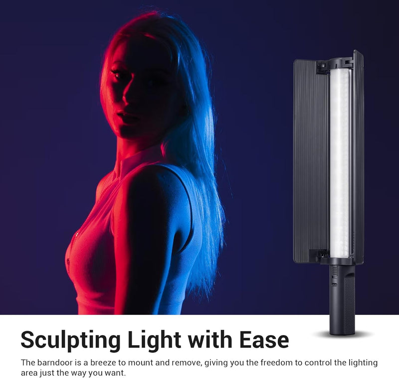 Godox LC500R Mini Handheld RGB Tube Light, 2500K-8500K RGB Stick Light with Barndoor&Soft Diffuseur, 20W 360°Full Color CRI 96+ 15 FX Effects LED Light Wand with Godox APP Control