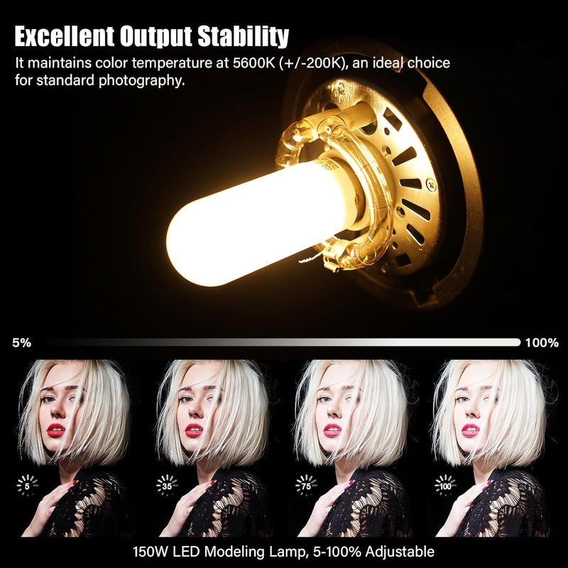Godox SK400II 400Ws Photo Studio Strobe Flash Monolight Light with Bowens Mount &Lamp Head,150W Modeling Lamp for Studio,Shooting,Location and Portrait Photography-110V