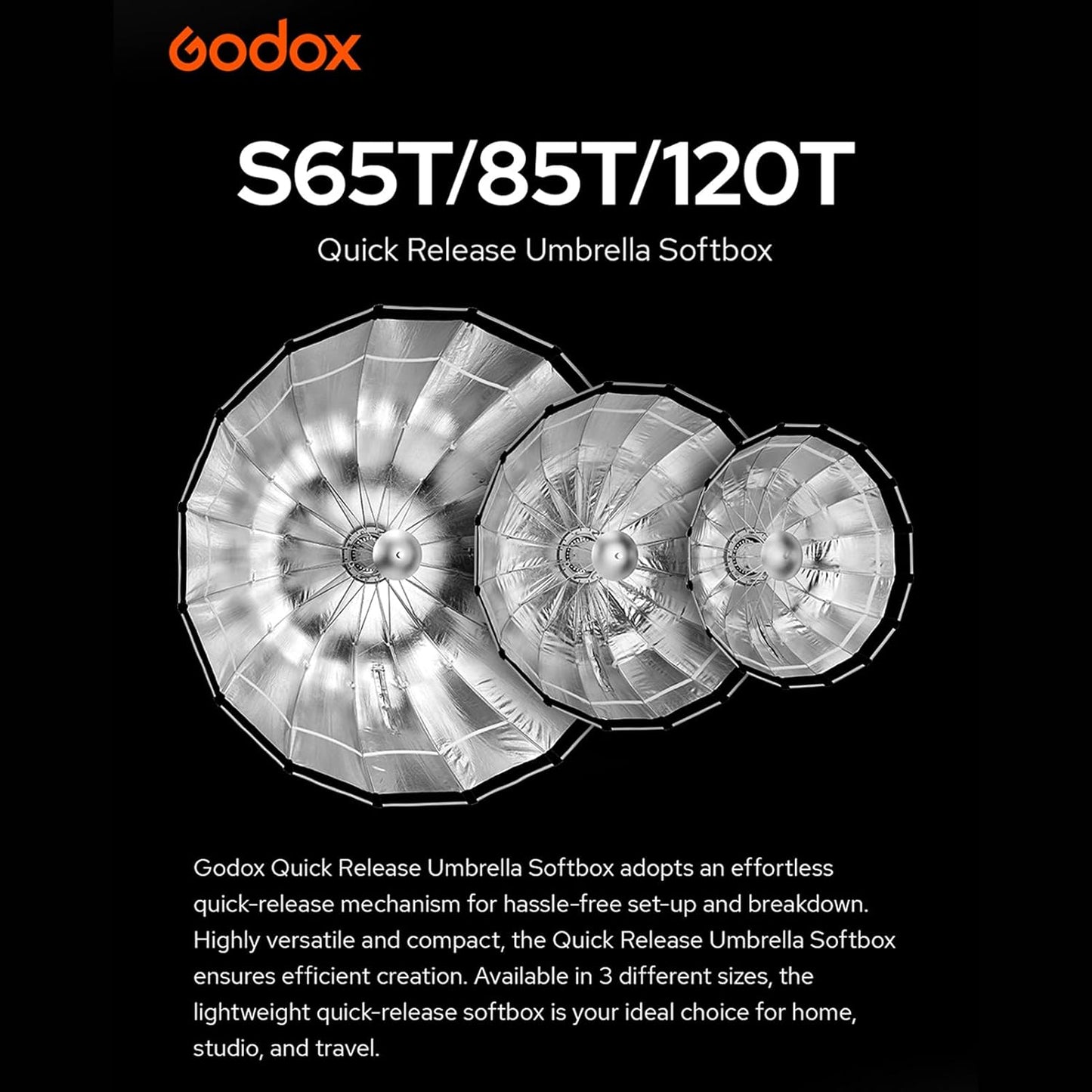 Godox S85T 85cm/33.5in Quick Release Umbrella Softbox Professional Foldable Softbox with Standard Bowen Mount & Diffusers for Photography Studio Photography Portrait Live Stream