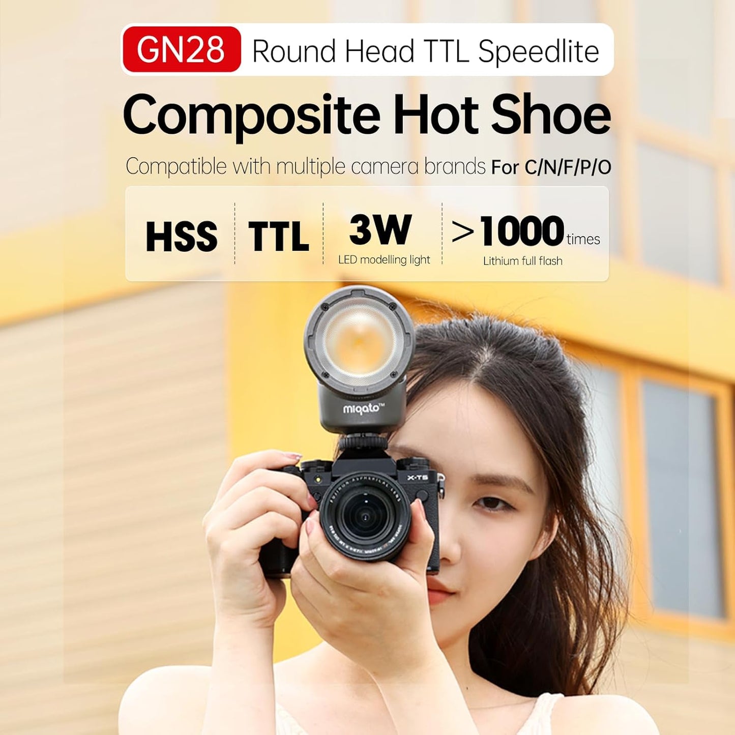 JINBEI H1 Flash & LED Video Light 2-in-1, Rechargeable 2000mAh Battery, GN28 Round Head Flash, HSS/TTL Support, 3W Modeling Light, Bi-Color Temperature 2700K~6500K, CRI >95