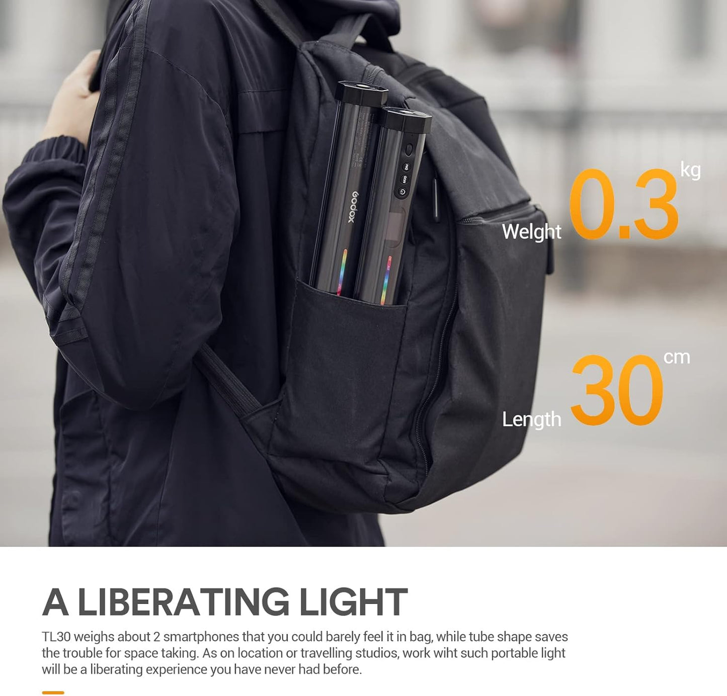 TL30 RGB Tube Light, CRI 97+ TLCI 99+ Handheld Full Color LED Video Light Wand, 2700K-6500K Dimmable LED Light Stick, 37 FX Light Effects, 2900mAh Battery, Bluetooth APP Control