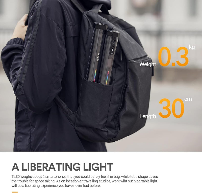 TL30 RGB Tube Light, CRI 97+ TLCI 99+ Handheld Full Color LED Video Light Wand, 2700K-6500K Dimmable LED Light Stick, 37 FX Light Effects, 2900mAh Battery, Bluetooth APP Control