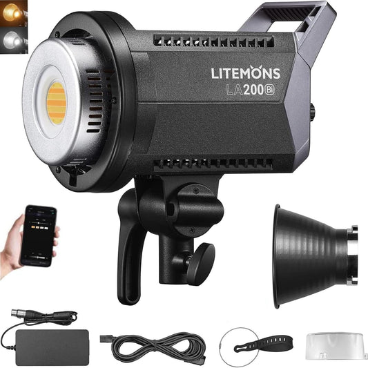 Godox LA200Bi Bicolor LED Video Light, 210W 2800K-6500K 79200Lux Bowens Mount Led Light, CRI 96+ 11 FX Effect 0-100% Dimming, APP Control, for Film Shooting, Wedding, TV Interviews