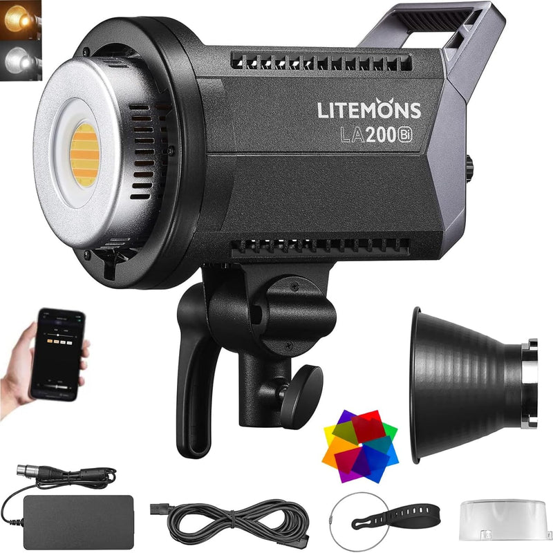 Godox LA200Bi Bicolor LED Video Light, 210W 2800K-6500K 79200Lux Bowens Mount Led Light, CRI 96+ 11 FX Effect 0-100% Dimming, APP Control, for Film Shooting, Wedding, TV Interviews