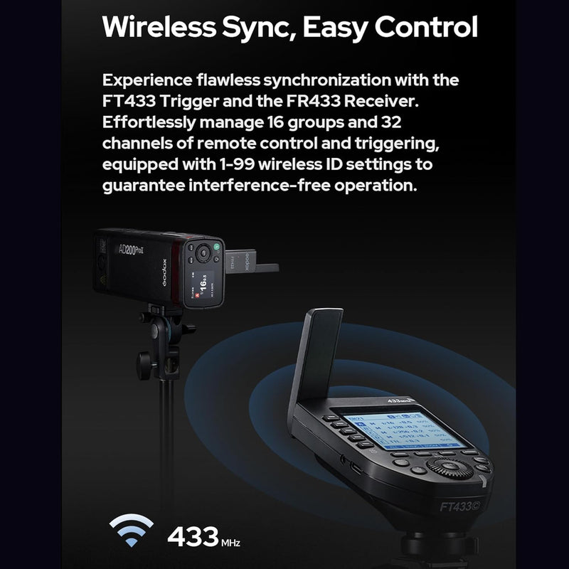 GODOX FT433-C HSS TTL Wireless Flash Trigger for Canon Cameras,433 MHz Signal Control,TCM Switch,Hot Shoe,Single-Contact, Rapid-Fire