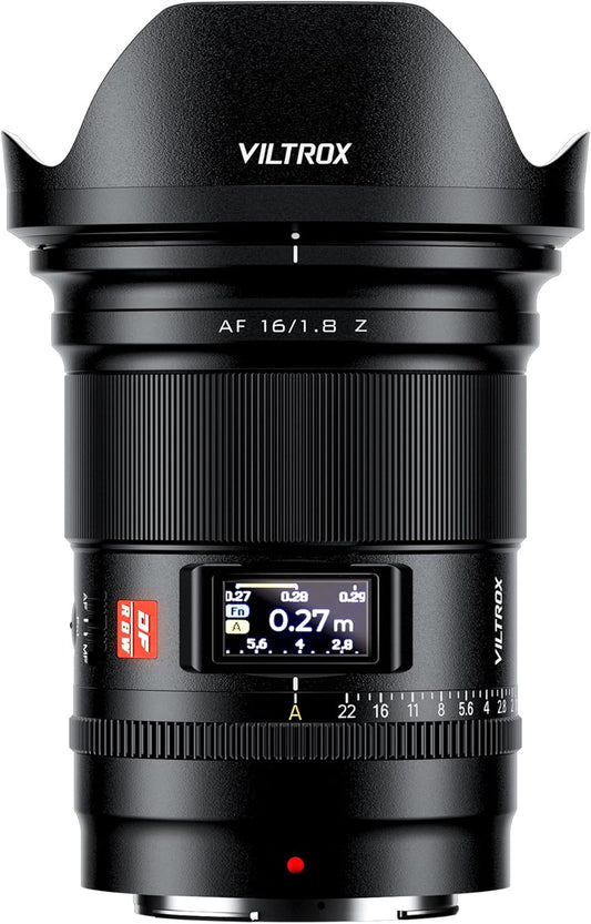VILTROX AF 16mm F1.8 Z Full Frame Lens for Nikon Z-Mount, AF 16mm F/1.8 Z with Built-in LCD Screen Wide Angle Lens for Nikon Z Mount Z7 Z7ii Z8 Z8ii Z9 Zf Z30 Z50 Zfc