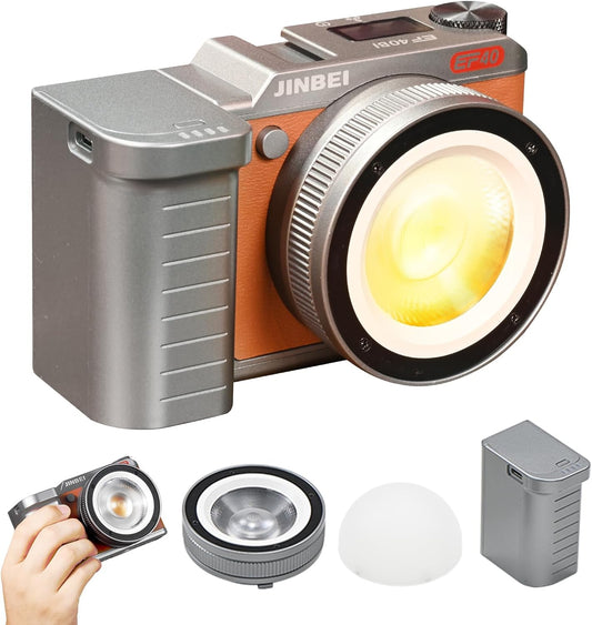 JINBEI 40W Portable LED Video Light with 2400mAh Li-ion Battery Adjustable Lens App Control Ra>96+ Bi-Temperature COB Continuous Output Lighting 2700K-6500K for Video Recording Streaming EF40Bi
