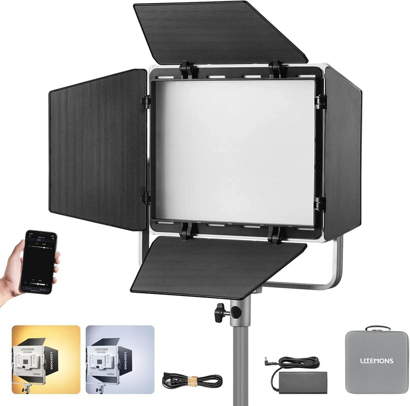 Godox LP400Bi Bicolor LED Video Light with Barndoor, 36W 2800K-6500K 6250Lux LED Panel Light with 11 FX Effects APP Control CRI/TLCI 96+ Dimmable 0-100% Studio Soft Light for Videography