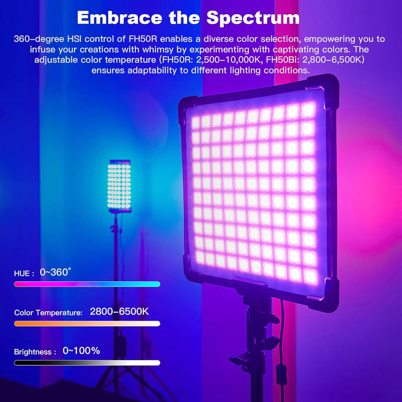 Godox FH50R Ultra-Thin Flexible LED Soft Light Panel, 2500~10000K CRI97+, APP Control, Handheld RGB Video light with AD-E2 Flash Holder Metal Bracket, Carry Bag for YouTube Studio Photography Shooting