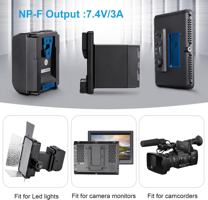 FOMITO NP-F Dummy Battery to V-Mount Plate Replacement NP-F980 F970 F750 F550 for Sony Camcorder, Camera Monitor Neewer F100 FEELWORLD FW568 F5 T7, LED Video Light CN160 CN216 YN300 II YN-600 W260