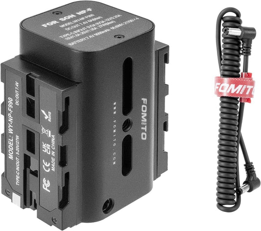 FOMITO Multifunctional NP-F Battery, Supports DC 7.4V 6A (Max) / Type-C 5-20V 27WV (Max) / Dual-Port NP-F Interface Output, Applicable to Monitors, LED Lights, Cameras etc