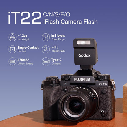 GODOX IT22 S TTL MINI iFlash Camera Flash Light,700+ Flashes & 1.5 s Recycling,6 Stops (1/32 to 1/1 Power),Built in Battery with Magnetic Diffuser & Filter (Black, for Sony)