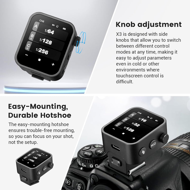 Godox X3-N Touchscreen TTL Wireless Flash Trigger for Nikon Camera, 1/8000s HSS TTL TCM Function, Built-in Battery USB-C Charge Flash Transmitter Compatible with Nikon Z6 D850 D750 D610 D7100 D5300