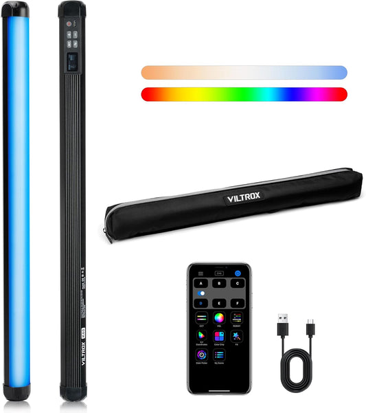 VILTROX 58cm 20W RGB Light Stick,1920LM 2500K~8500K TLCI≥97 LED Photographye Tube Light, Phone Control RGB Photo Lamp for YouTube, TikTok, Game Streaming, Party Bar (K60)