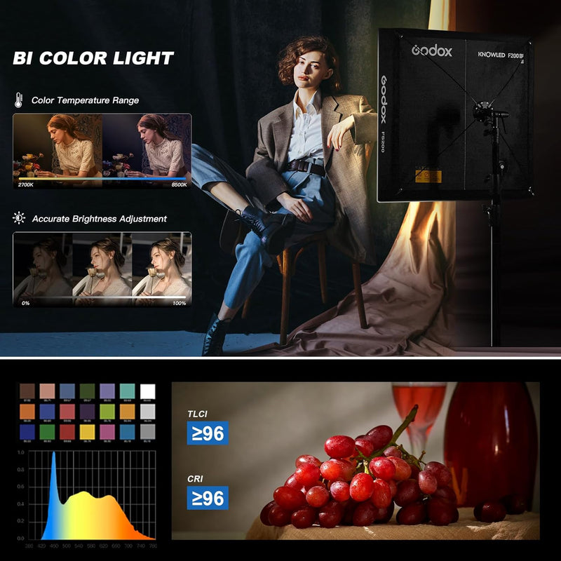 Godox Knowled F600Bi BI-Color Led Video Light Panel with Honeycomb Grid, Foldable Waterproof Flexible LED Mat DMX/CRMX/2.4G/APP Control for Film, Broadcast, Video Production & Photography (4 x 4')