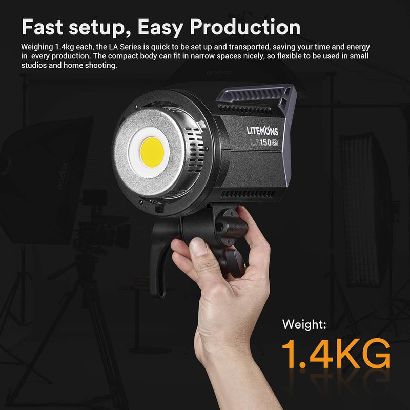 Godox LA150Bi Bicolor LED Video Light, 190W 66000LUX@1M Studio Light, 2800K-6500K Bowens Mount LED Light, CRI 96+ 11 FX Effect 0-100% Dimming APP Control Photography Portable Light