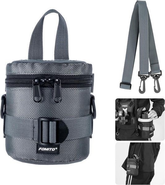 Fomito-JTB-1g Camera Lens Case Pouch Bag for Canon EF-S 18-55mm/EF 50mm f1.8/RF-S 18-150mm, Nikon AF-S 18-55mm/AF-P 18-55mm,Fujifilm XC 16-50mm/XF 18-55mm & More Lens Below 3.94" x 4.33"(D x L) - Grey S size-F0176