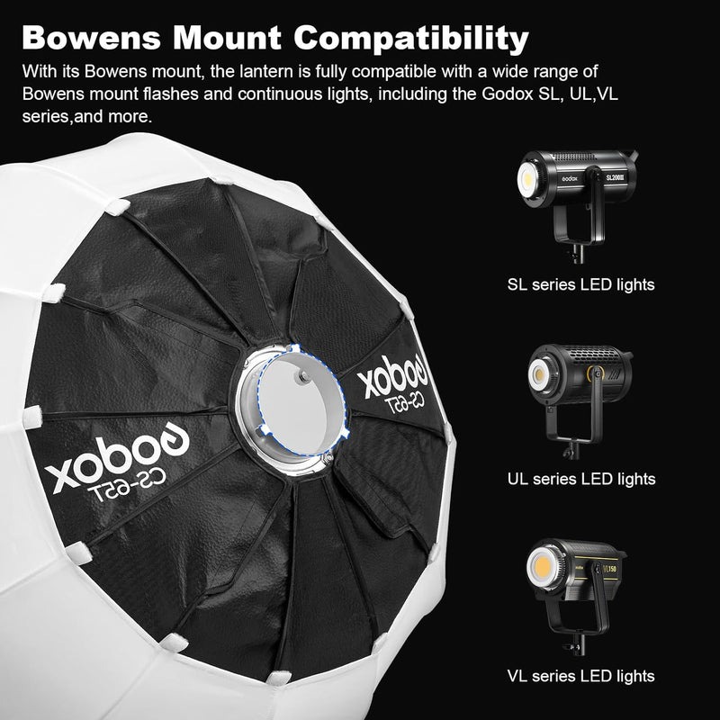 Godox CS-65T Lantern Softbox 26in / 65cm Quick Release 360° Light Diffuser Bowens Mount Lantern Softbox for Godox SL60 SK400 SL150 DP400 DP800 SL300 (26”)