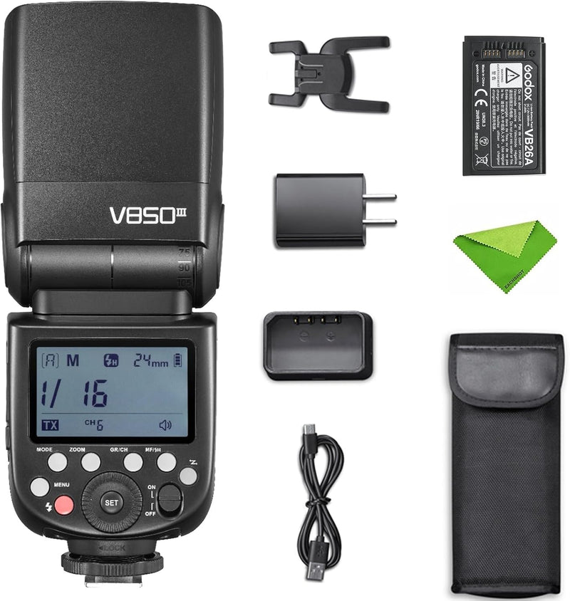 Godox V850III Flash Camera Flash 7.2V/2600mAh HSS 1/8000 2.4G 1.5s Recycle Time 450 Full Power Pops for DSLR Cameras with Standard Hot Shoes for Canon, Nikon, Sony, Fuji, Panasonic, Olympus (NO TTL)