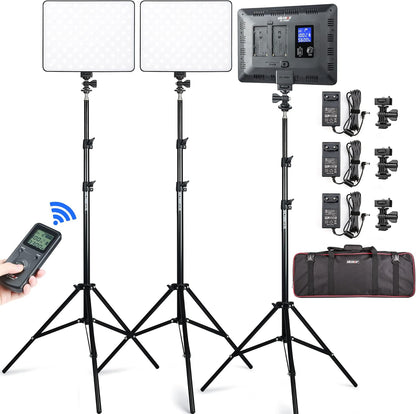 VILTROX 2 Packs LED Video Light kit with Light Stand and Wireless Remote, 30W/2450Lux Dimmable 3300K-5600K LED Panel Lights CRI 95+ for Photography Video Portrait Conference Vlog Streaming（VL-200T）